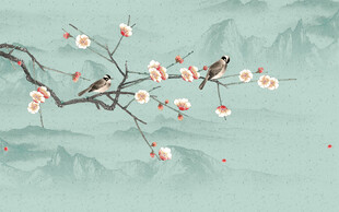 新中式工笔花鸟梅花