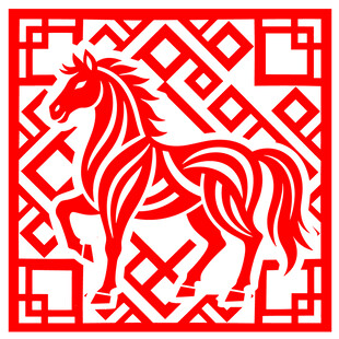 红色剪纸风骏马图案