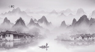 新中式屏风山水画