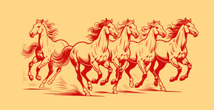 手绘奔跑的骏马矢量图