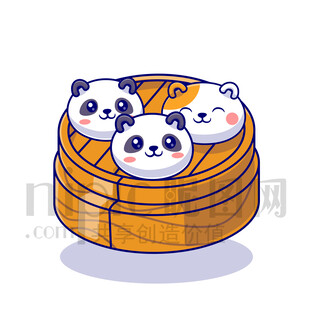 蒸笼里的可爱熊猫包子