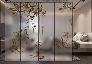 高清分层玻璃推拉门竹子打印图