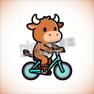 卡通小牛骑自行车