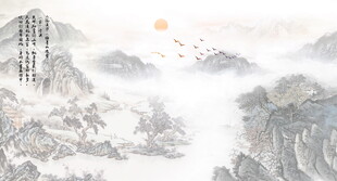 新中式水墨国画山水背景墙壁画