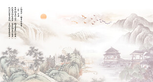 国画山水画背景墙