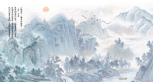 新中式古典山水画背景墙