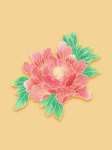 手绘粉色牡丹花饰