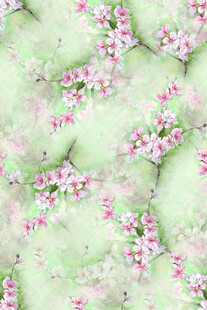 淡粉花朵绿色背景图案