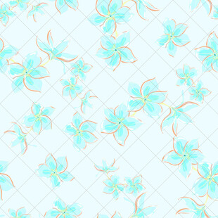 清新蓝绿花朵无缝背景图