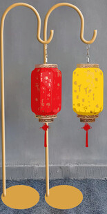 中式路引双灯笼金属架摆件