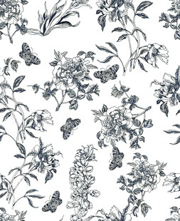 蓝白花卉蝴蝶图案背景