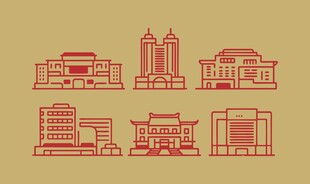 中式建筑轮廓图标集