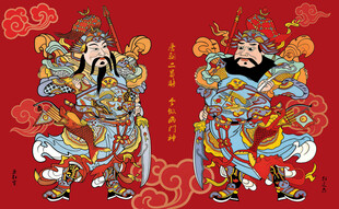 传统门神画像喜庆祥瑞