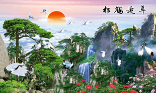 松鹤延年壁画背景墙