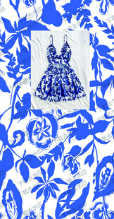 蓝白花卉图案女童连衣裙