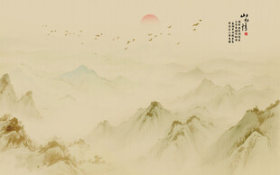 新中式古风国画山水背景墙壁画