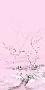 粉色雪景中的孤枝