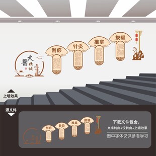 中医院理疗馆养生楼梯楼道文化墙