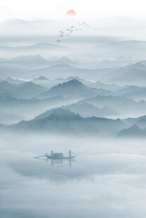 意境水墨山水画背景墙