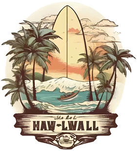 夏威夷冲浪风情插画