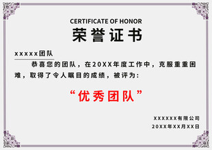 优秀团队荣誉证书展示