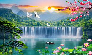 流水生财瀑布背景墙