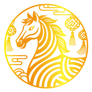 圆形金色马年剪纸