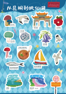 昆明到抚仙湖元素插画