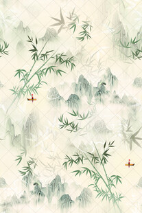 中式水墨风竹景山水图