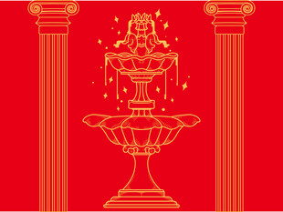 红色背景金色古典喷泉图案