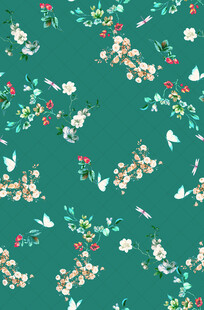 绿色底花卉飞鸟图案纹理