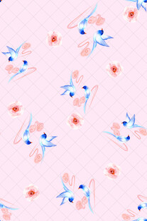 粉色背景小鸟花朵图案