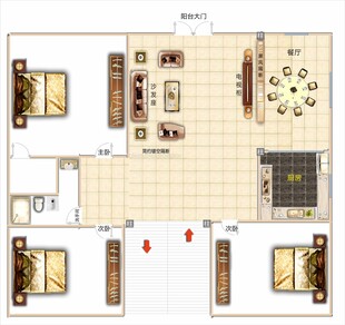 简约三室户型平面图