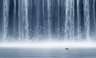 流水生财瀑布山水背景墙