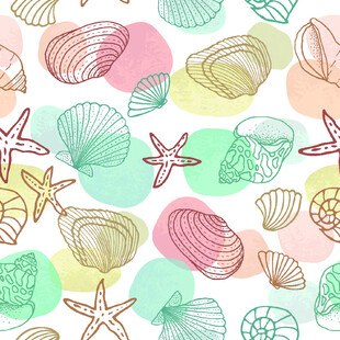 海洋贝壳海星彩色图案背景