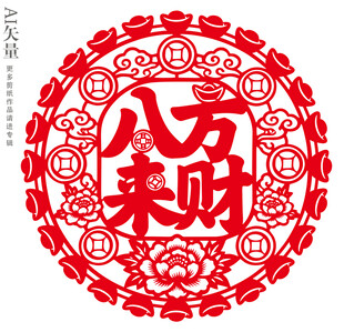 八方来财装饰画静电贴新年剪纸