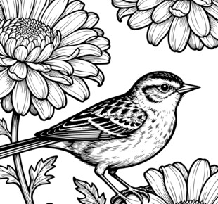 花鸟线描线稿图