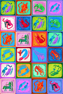 多彩动物图案的方块集合