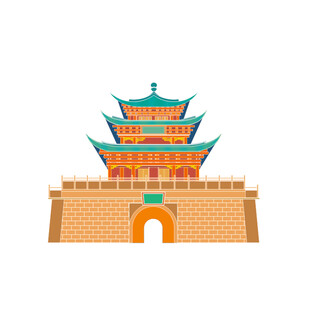 中式城楼建筑插画