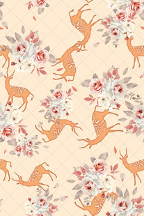 鹿与花卉图案的精美织物