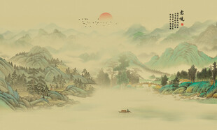  新中式山水背景墙