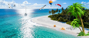 蓝天大海沙滩椰树背景墙