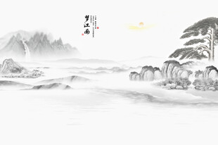 中式山水屏风画