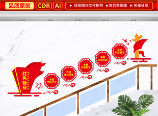 红色物业楼道文化墙