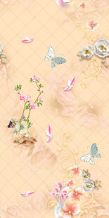 梦幻花卉蝴蝶插画场景