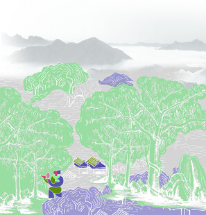 插画 奇幻森林中的卡通角色