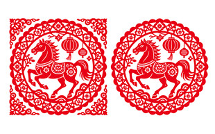 马年春节窗花矢量图