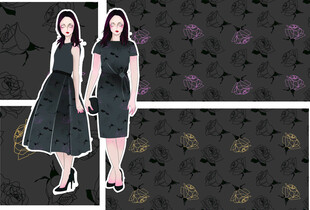 两位黑衣女性时尚插画