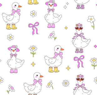 可爱小鸭花卉图案背景