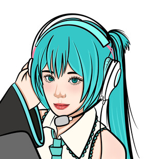 蓝发戴耳机的动漫少女